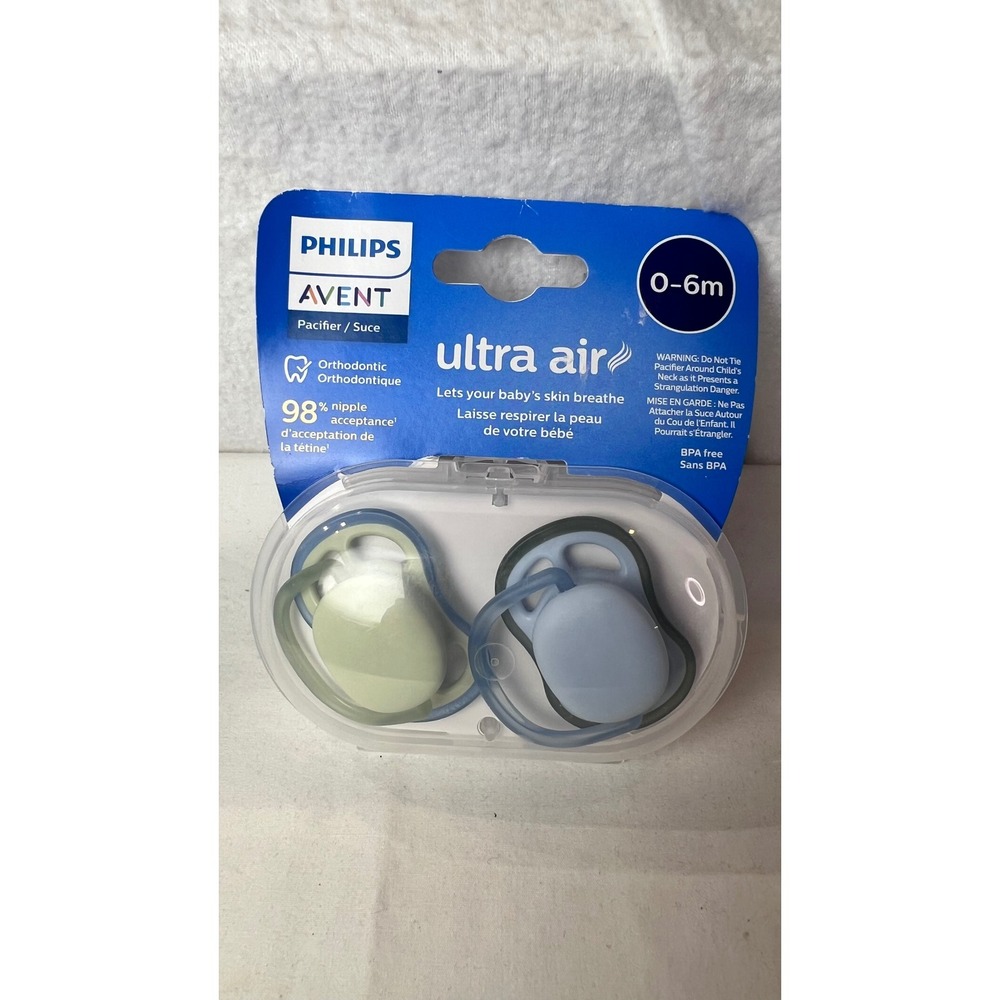 Philips Avent Ultra Air Pacifier 0-6m Orthodontic BPA Free 2 Pack Blue Green